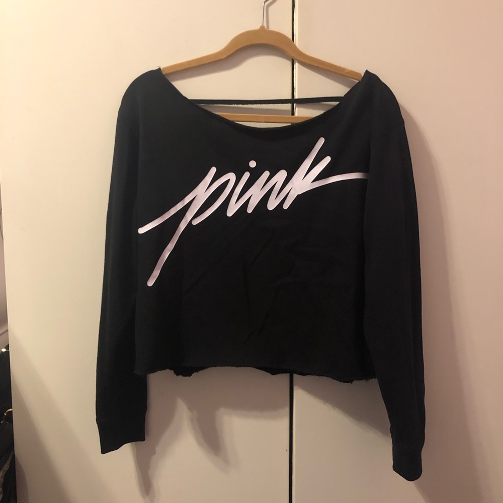 PINK Black Long-Sleeved Crop Top